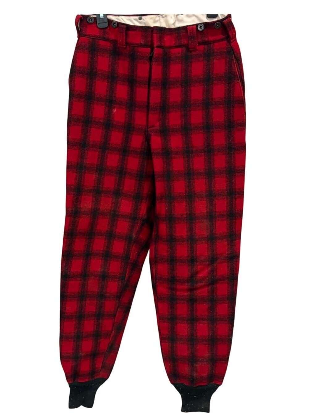 Vintage Woolrich Buffalo Plaid Wool Blend Hunting Pants Ribbed Cuffs Mens 32